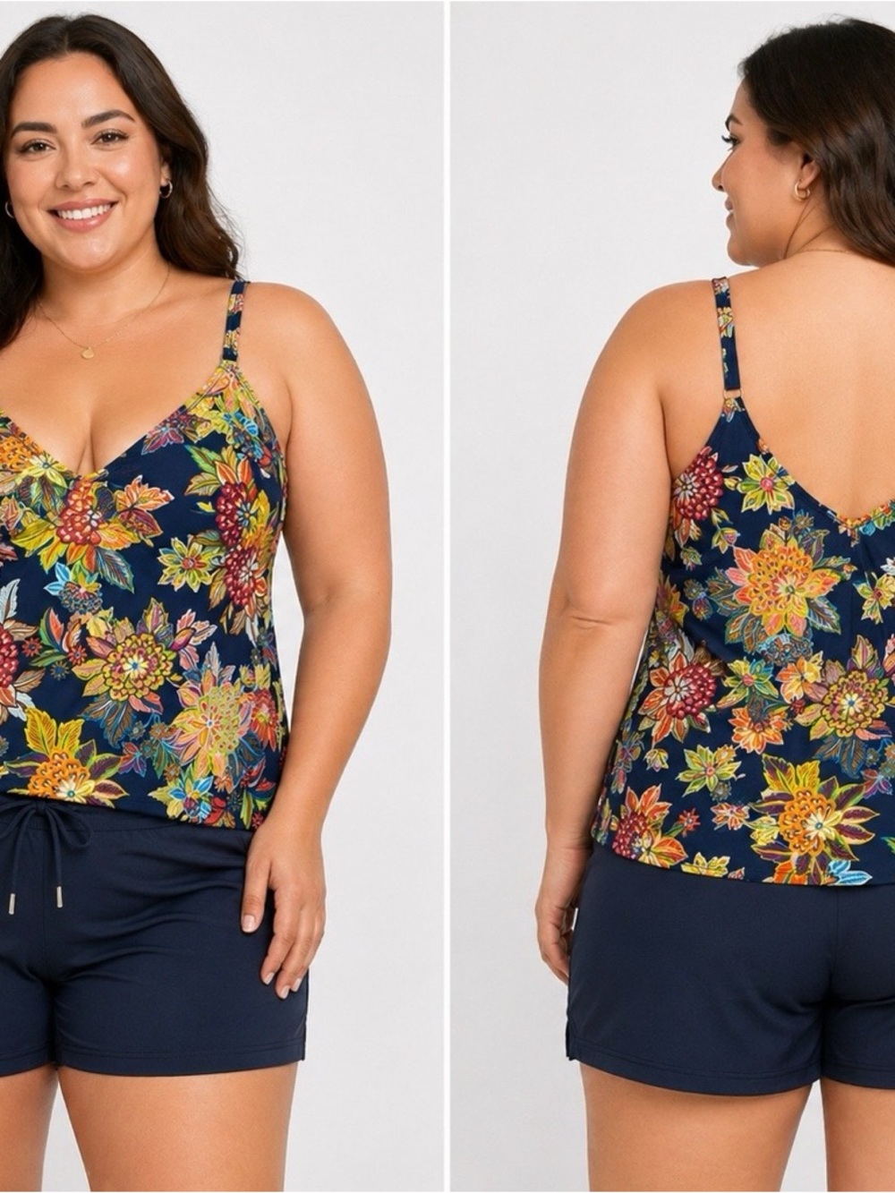 Bleu Rod Beattie Navy Floral V-Neck Swim Tank